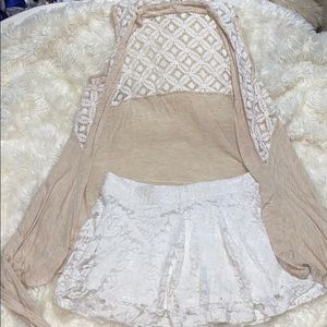 2 piece lace outfit. (Tan and white)